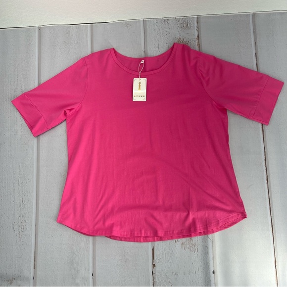 Summer Tops for Women Fashion Loose Fitting Mid Sleeve Crewneck Cotton T Shirts - Picture 6 of 11